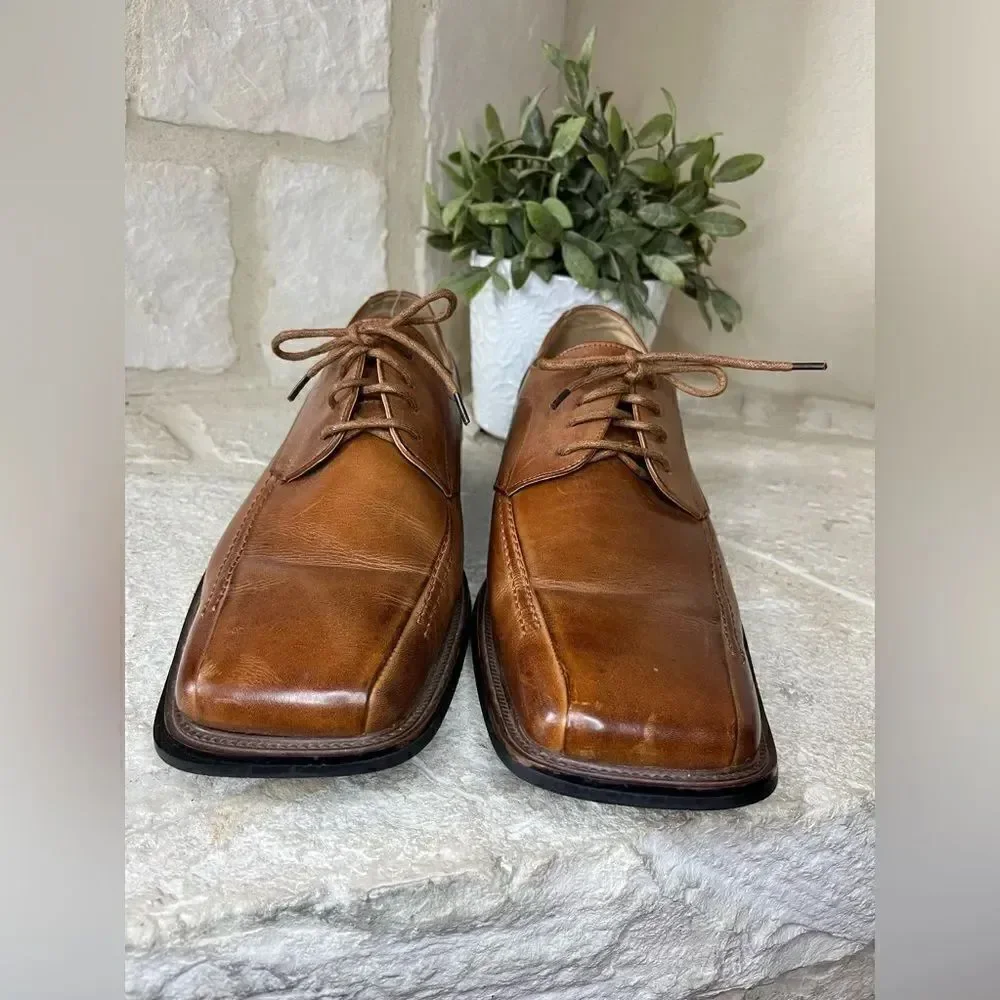 Stacy Adams cognac Derby square toe dress shoes sz 10